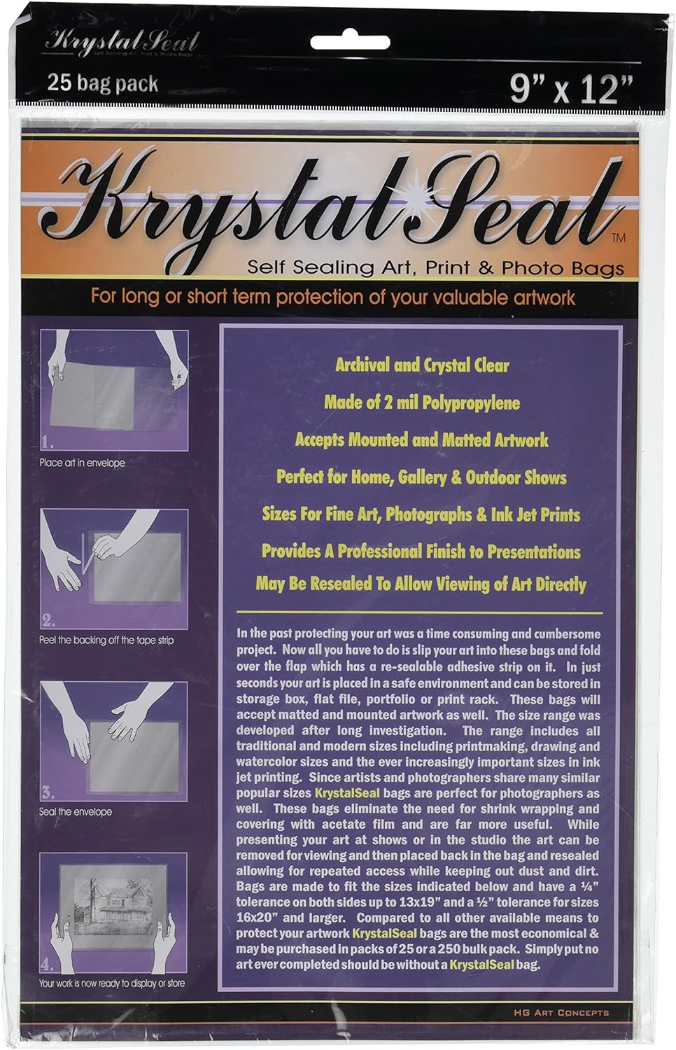 Art Spectrum Krystal Self-Sealing Seal Bags Clear 9x12" A4 Pack of 25