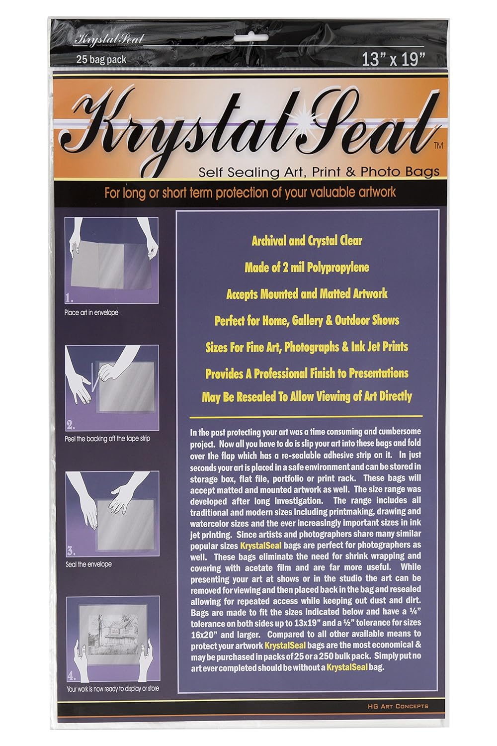 Art Spectrum Krystal Self-Sealing Seal Bags Clear 13 x 19" A3 Pack of 25