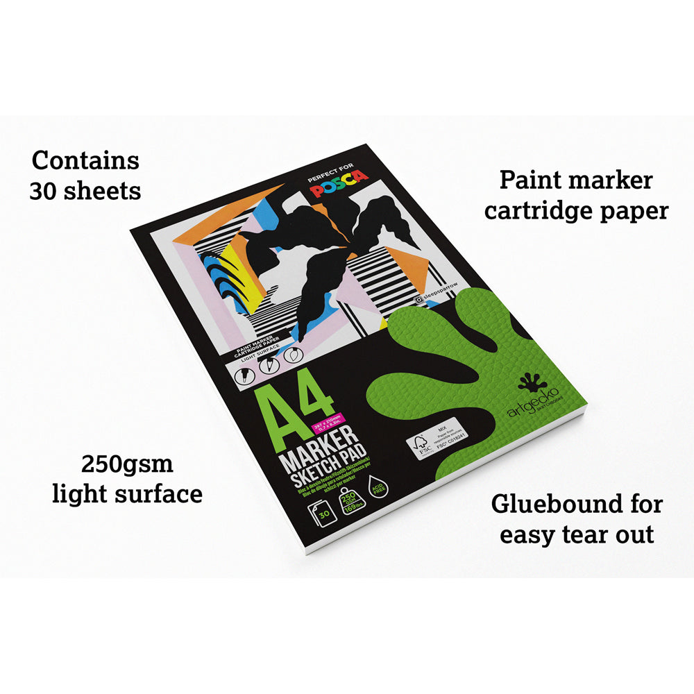 Artgecko Pro Marker Sketchpad A4 30 Sheets 250gsm White Paper