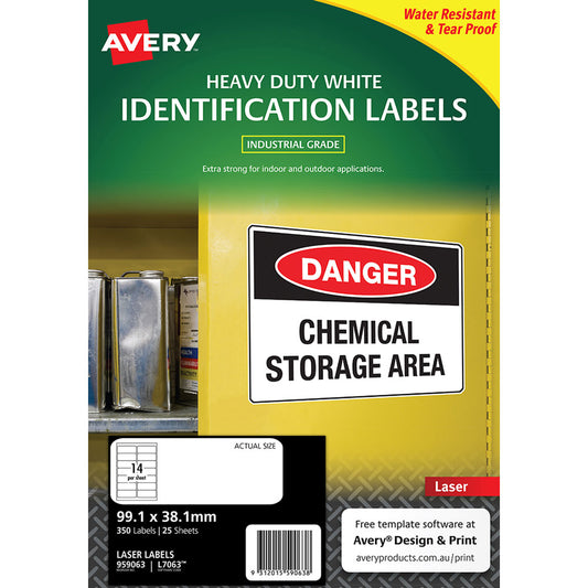 Avery Heavy Duty ID Labels L7063 White – 99.1x38.1mm, Laser, 25 Sheets