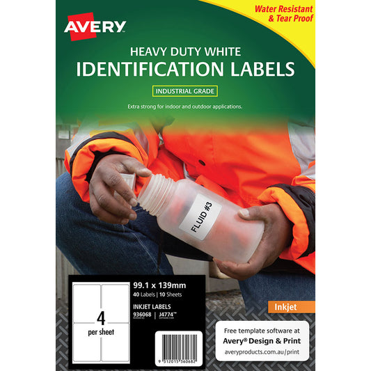 Avery J4774 Heavy Duty ID Labels 99.1x139mm – Inkjet
