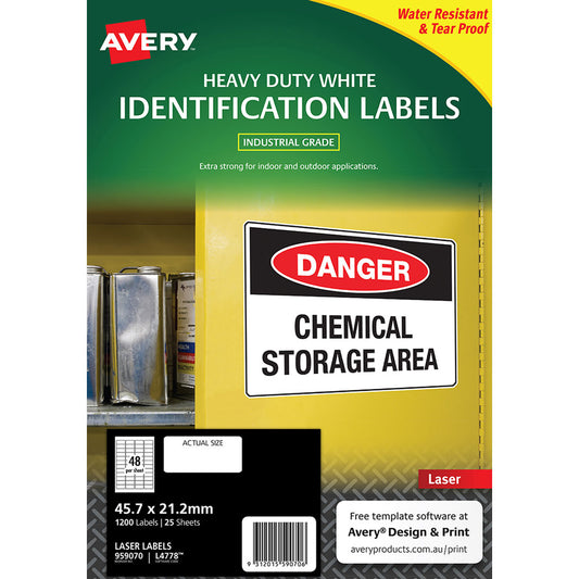 Avery L4778 Heavy Duty Labels 45.7x21.2mm – Laser, 1200pk