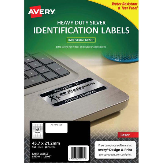 Avery L6009 Silver Heavy Duty Labels 47.5x21.2mm – Laser