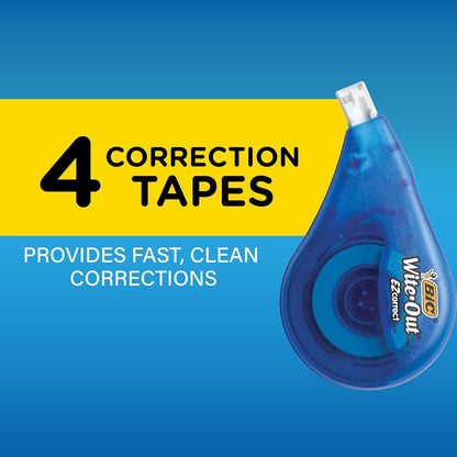 BIC Correction Tape Wite Out 4.2mm x 12m Assorted