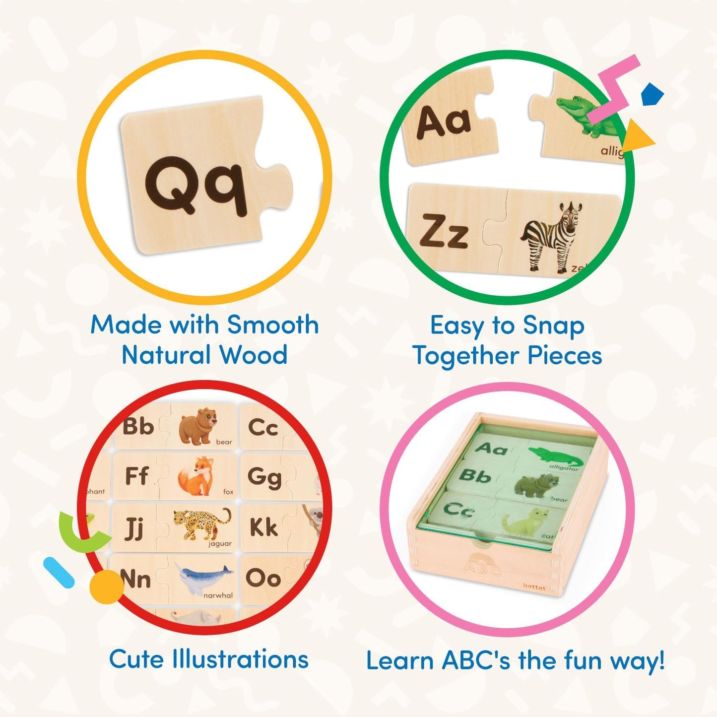 Battat Wooden Self-Correcting Alphabet Puzzle Box Set