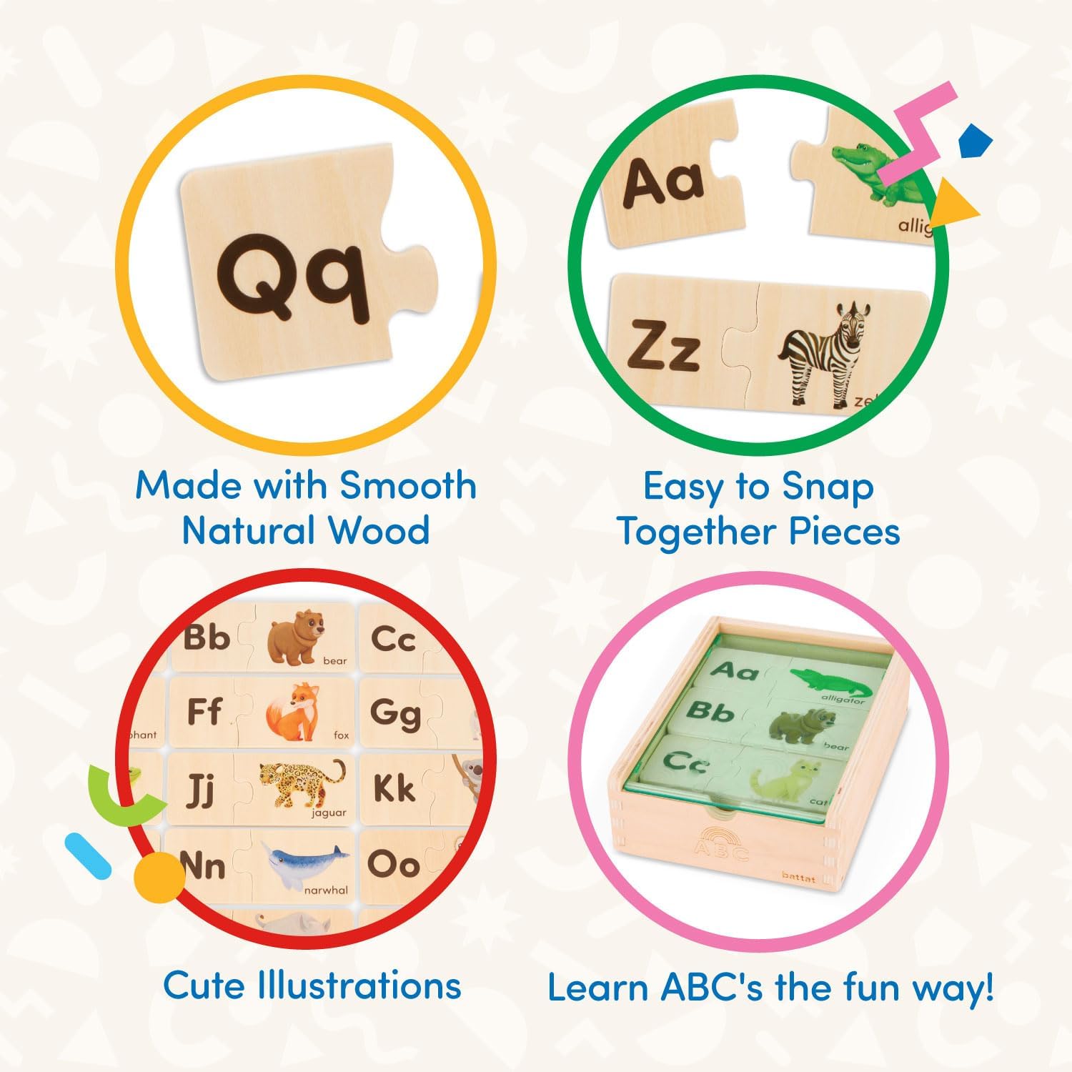 Battat Wooden Self-Correcting Alphabet Puzzle Box Set