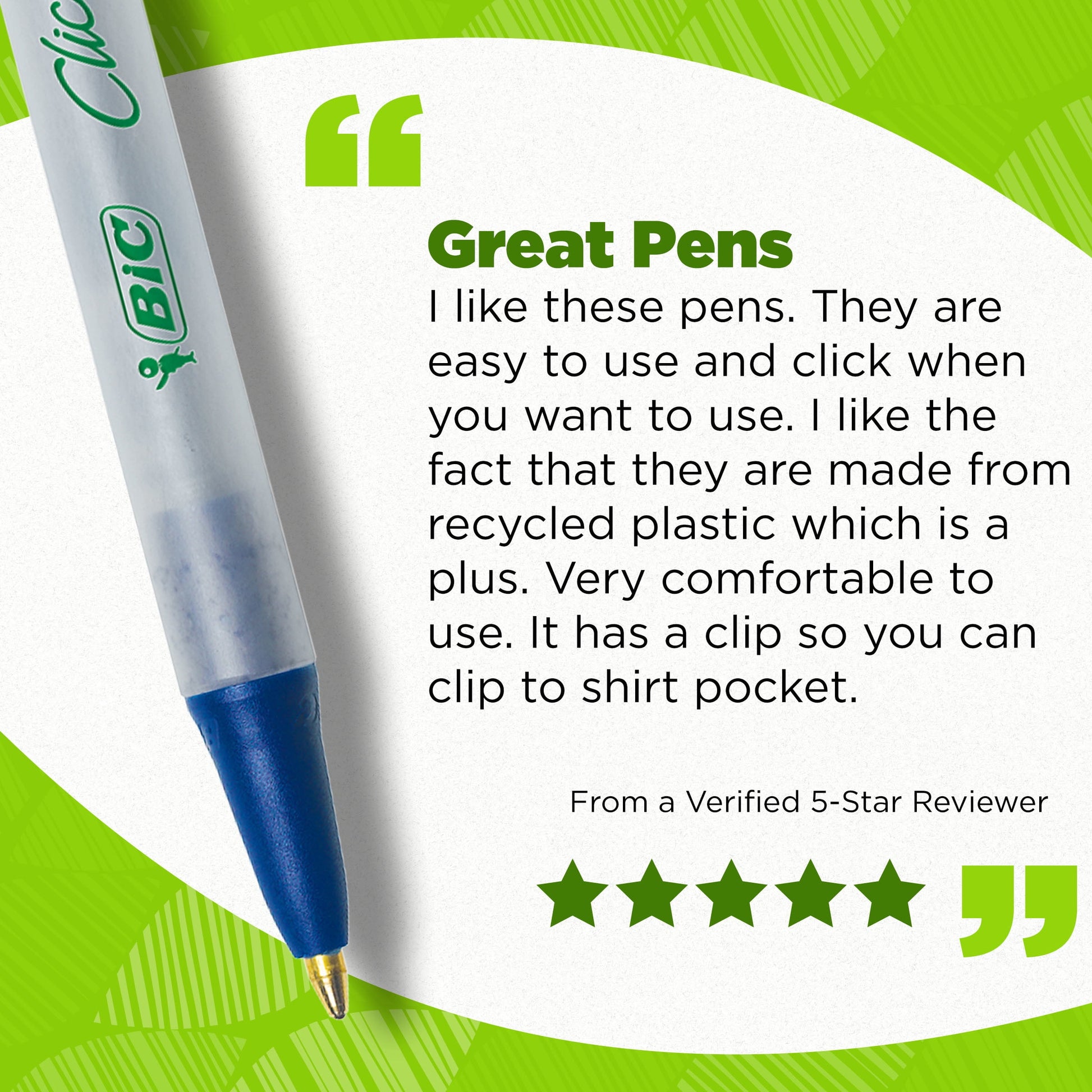 Bic Eco Clic Stic Ballpoint Pen Retractable Medium Tip 1.0mm Blue