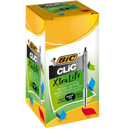 Bic Clic Ballpoint Pen Retractable Medium Tip Black Box of 50