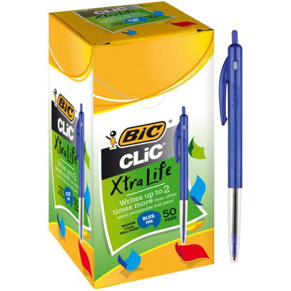 Bic Clic Ballpoint Pen Retractable Medium Tip Blue Box of 10