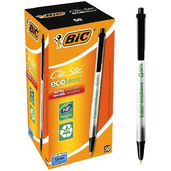 Bic Ecolution Clic Stic Ballpoint Pen Retractable Medium Tip 1.0mm Black