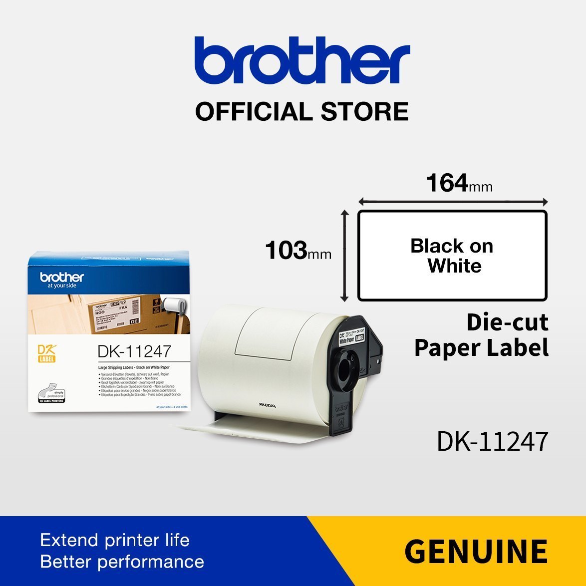 Brother DK-11247 Paper Label Roll Black on White 103mm x 164mm 180 Labels