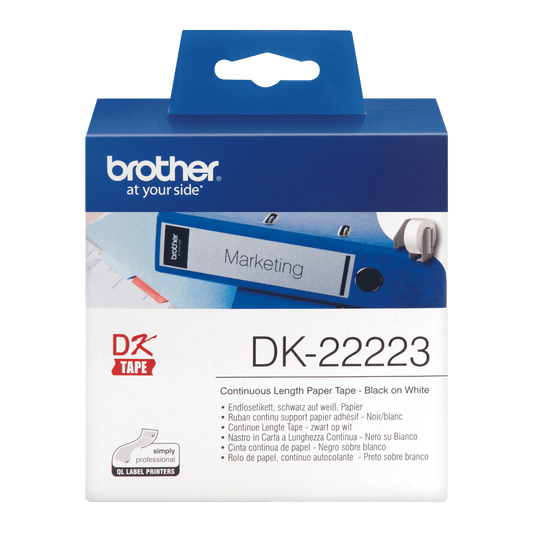 Brother DK-22223 Continuous Paper Label Roll with Removable Adhesive Black on White 50mm x 30.48m