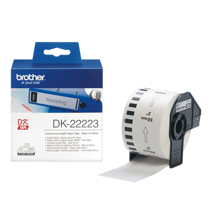 Brother DK-22223 Continuous Paper Label Roll with Removable Adhesive Black on White 50mm x 30.48m