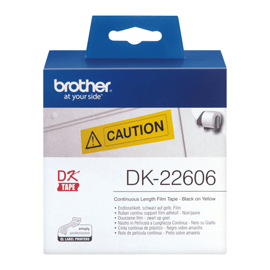 Brother DK-22606 Continuous Paper Label Roll with Removable Adhesive Black on Yellow 62mm x 15.24m