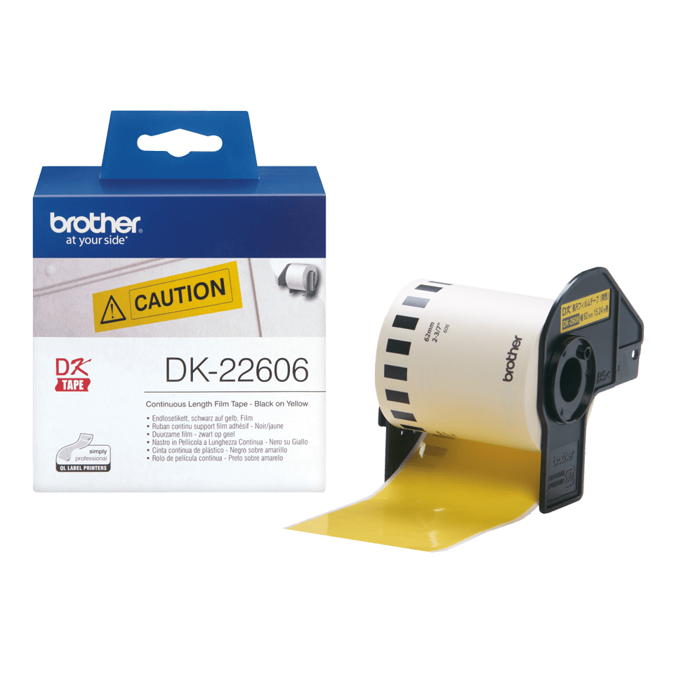 Brother DK-22606 Continuous Paper Label Roll with Removable Adhesive Black on Yellow 62mm x 15.24m