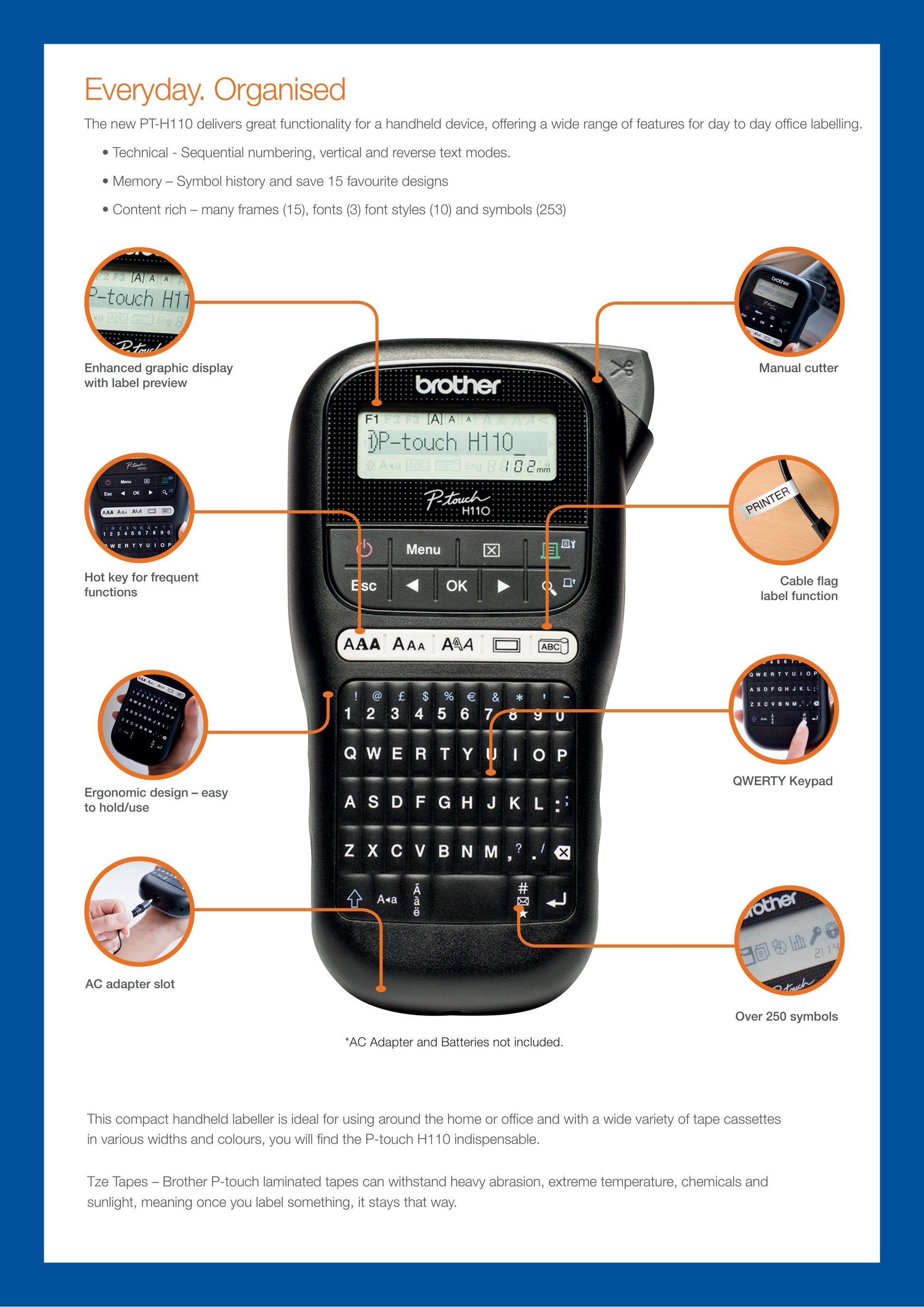 Brother PT-H110BK Handheld Thermal Label Maker Printer