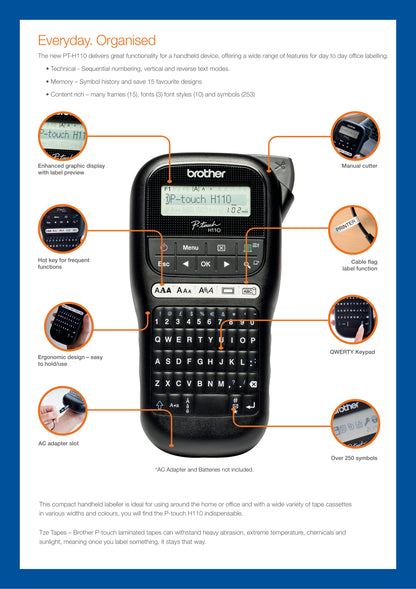 Brother PT-H110BK Handheld Thermal Label Maker Printer