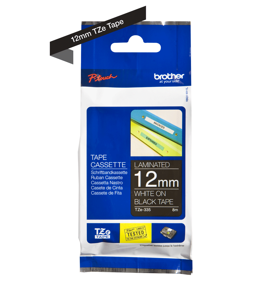 Brother TZe-335 Labelling Tape Cassette White on Black 12mm x 8m