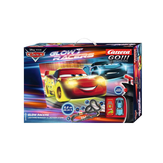 Carrera GO!!! Disney Cars Glow Racers Slot Car Set – 6.2m Track with Loop & Light Effects