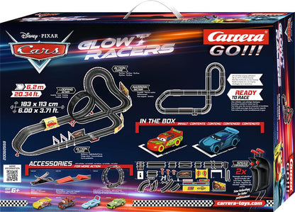 Carrera GO!!! Disney Cars Glow Racers Slot Car Set – 6.2m Track with Loop & Light Effects