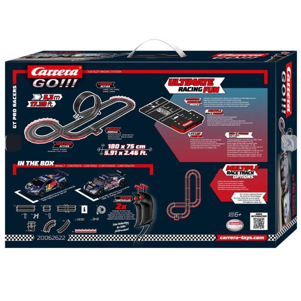 Carrera GO!!! GT Pro Racers Lamborghini Huracán vs Audi R8 LMS 5.3m Slot Car Racing Set