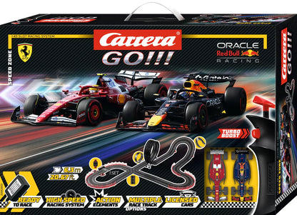 Carrera GO!!! Speed Zone Slot Car Racing Set – Formula 1 Action with Verstappen & Hamilton – 6.3m Track