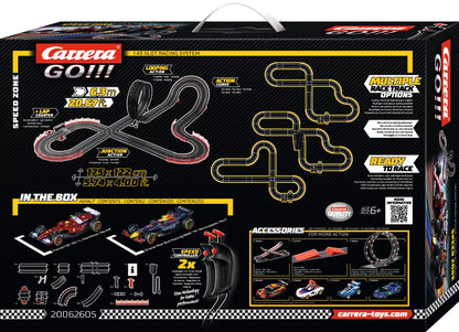 Carrera GO!!! Speed Zone Slot Car Racing Set – Formula 1 Action with Verstappen & Hamilton – 6.3m Track