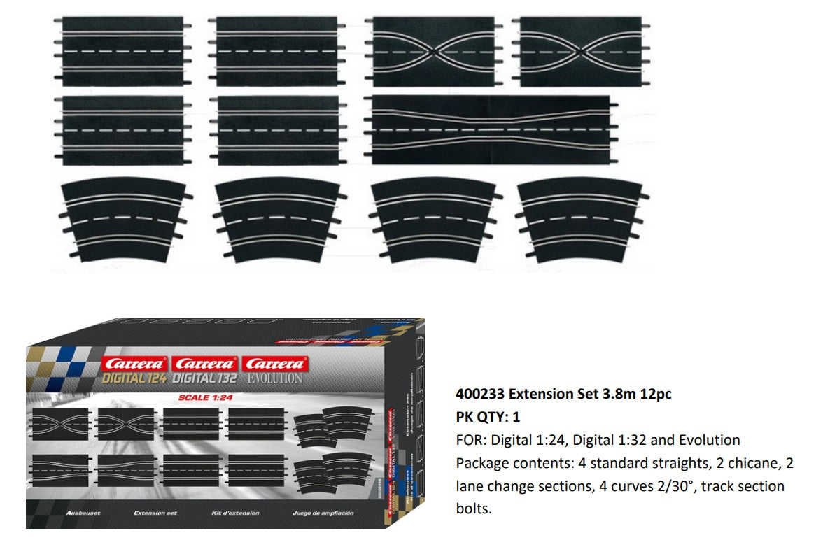 Carrera Track Extension Set 3.8m – 12-Piece Set (Digital 124/132 & Evolution)
