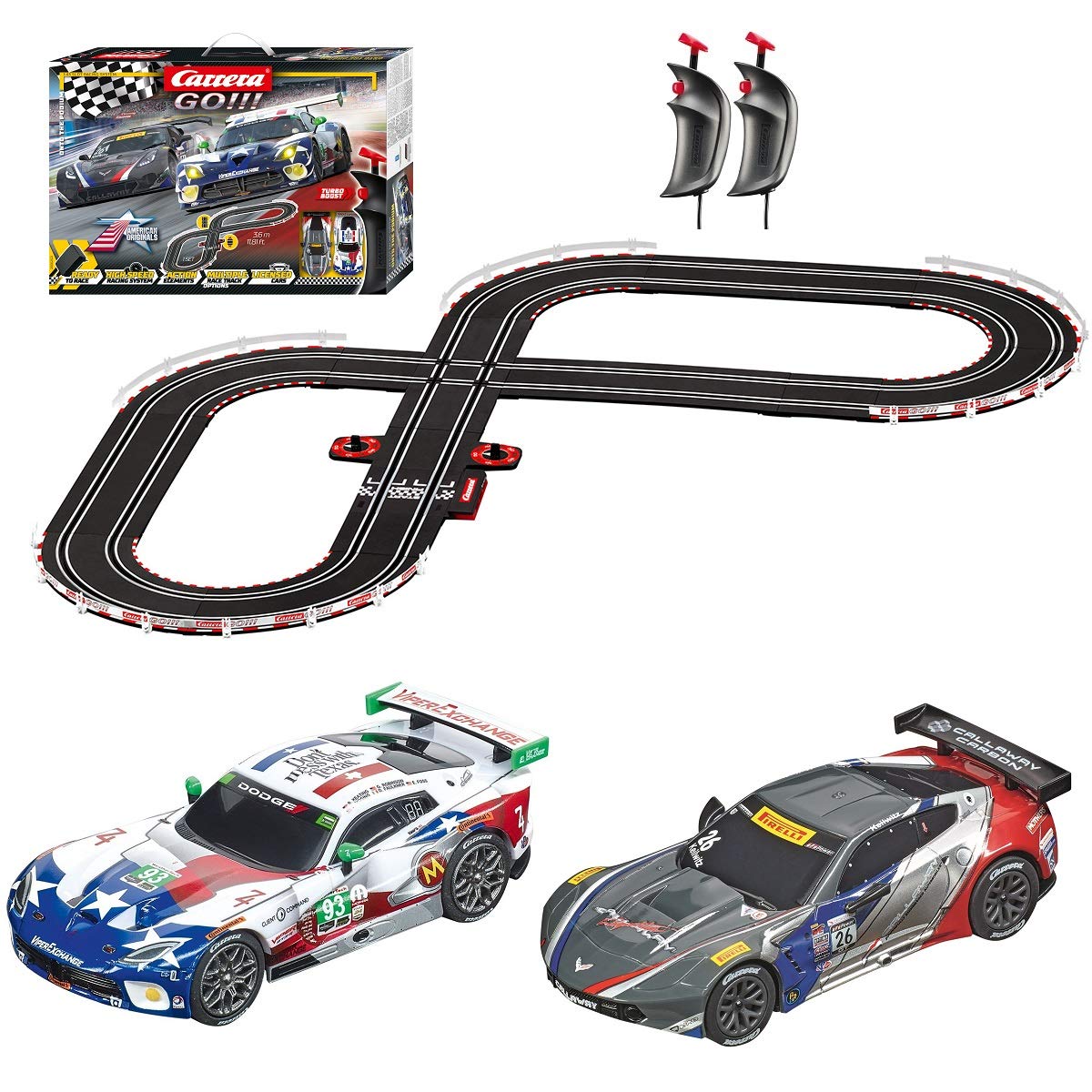 Carrera GO!!! 62521 Onto The Podium 1:43 Slot Car Racing Set – Viper & Corvette with Controllers