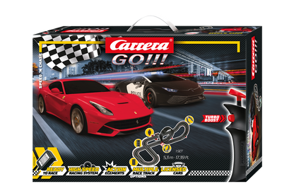 Carrera GO!!! Speed 'n' Chase Slot Car Set – 1:43 Scale Ferrari F12 vs Lamborghini Huracán Police Chase
