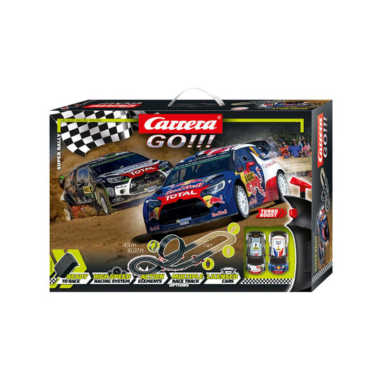Carrera GO!!! Super Rally Slot Car Racing Set – 1:43 Scale Rally Track with Citroën DS3 WRC Cars