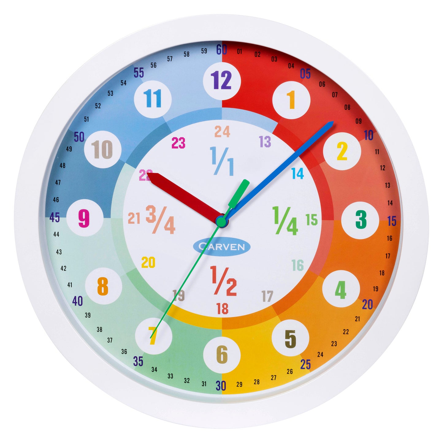 Carven Educational Wall Clock 300mm – 24-Hour Silent Learning Clock for Kids