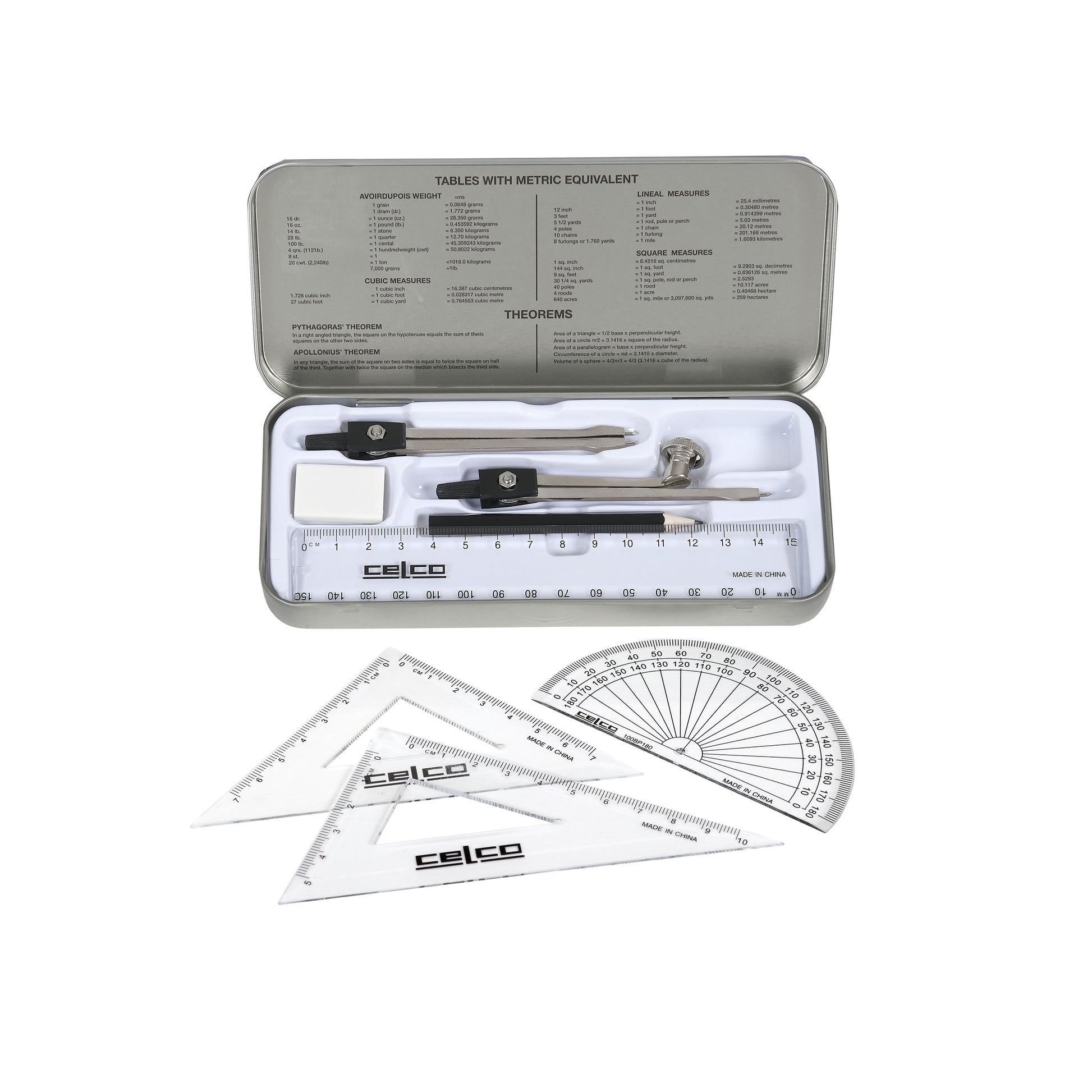 Celco 8 Piece Maths Set 909 with Compass