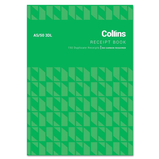 Collins Cash Receipt A5/50 3DL No Carbon Required 150 Duplicate Receipts