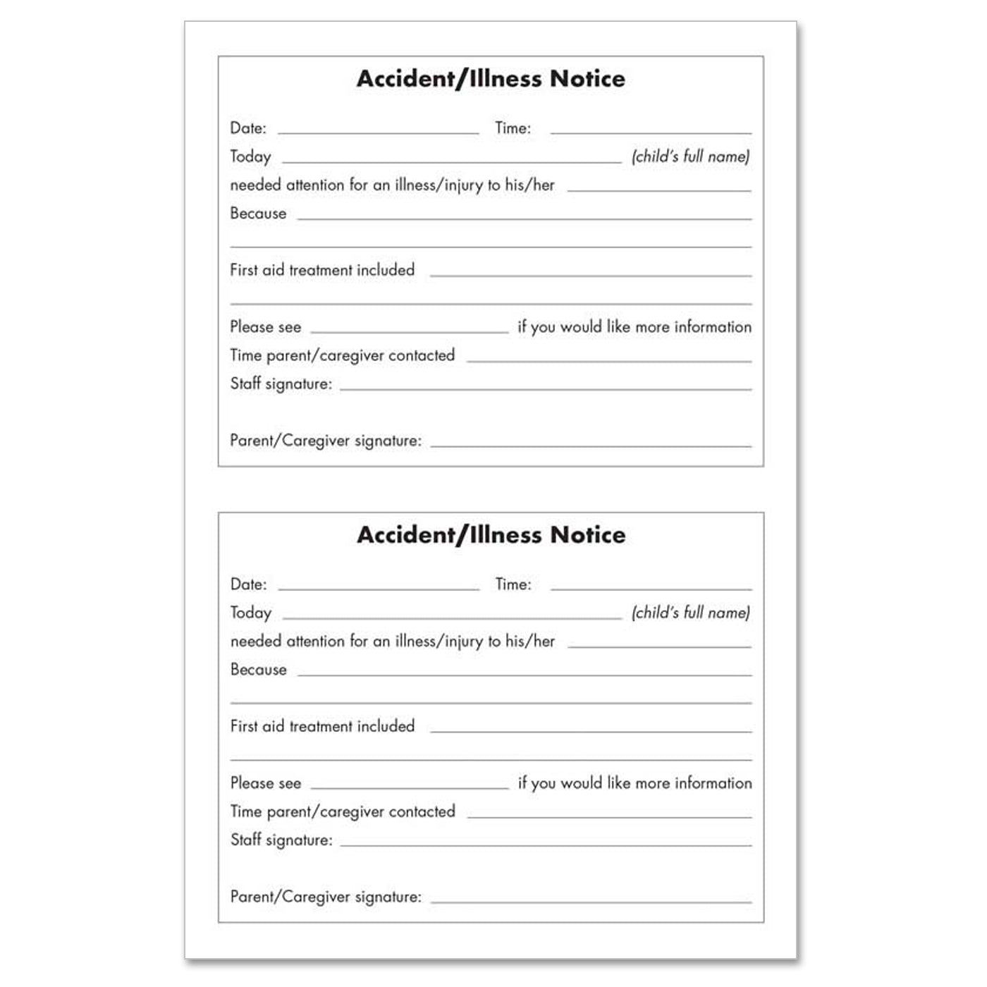 Collins ECE Accident & Illness Register A5 No Carbon Required 200 Duplicate Forms