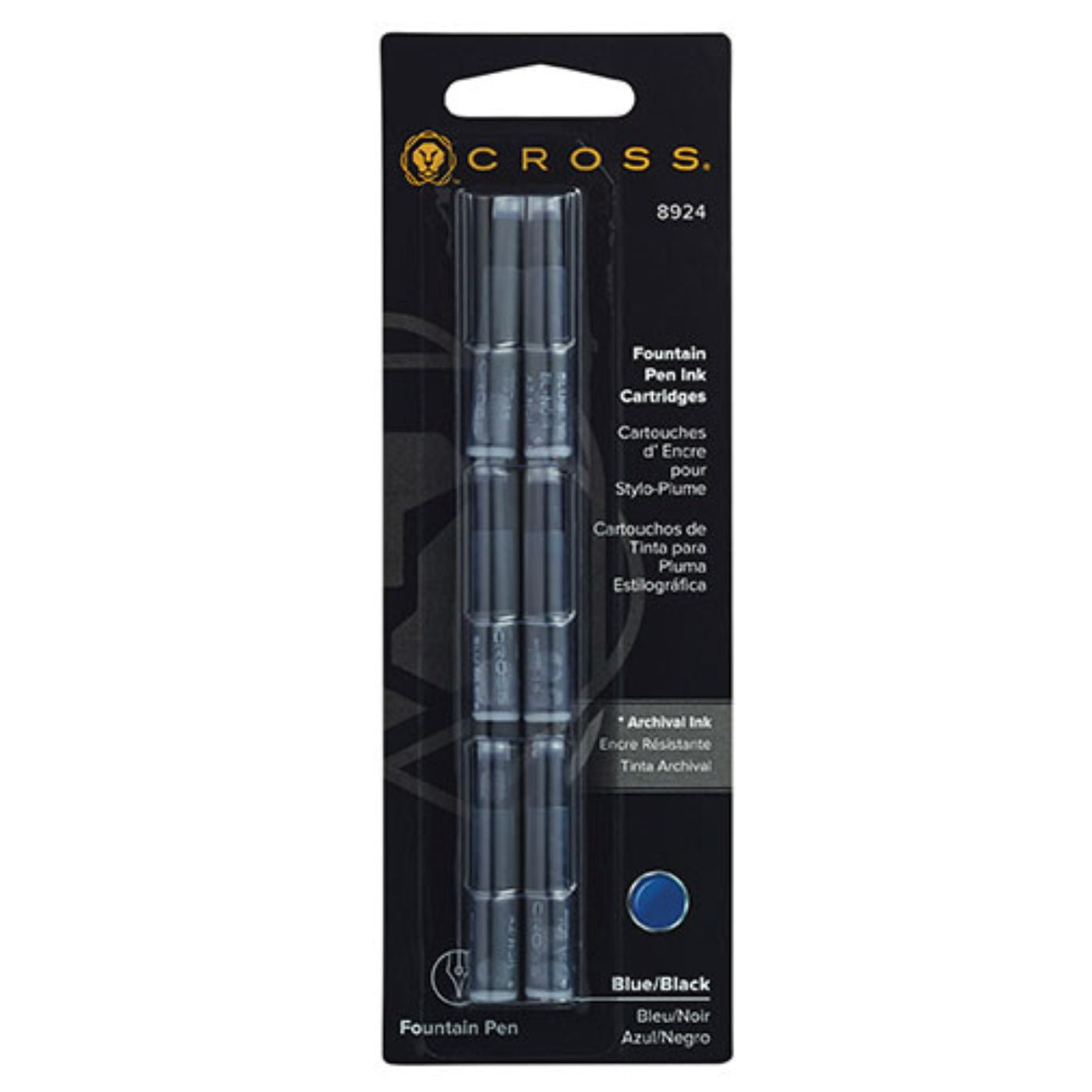 Cross Fountain Pen Ink Cartridge Refill 8924 Pack of 6 Blue/Black
