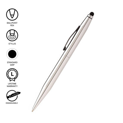 Cross Ballpoint Pen + Stylus Lustrous Chrome Tech 2 Medium Black Ink