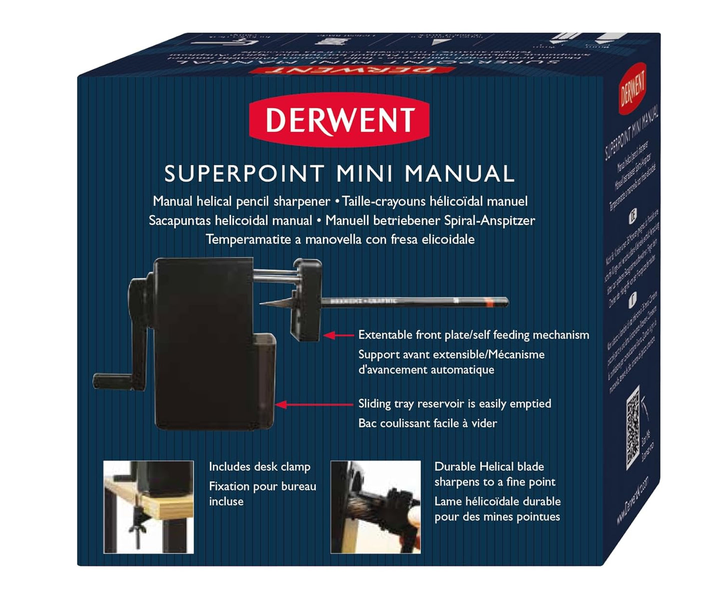 Derwent Super Point Pencil Sharpener Compact Rotary with Desk Clamp