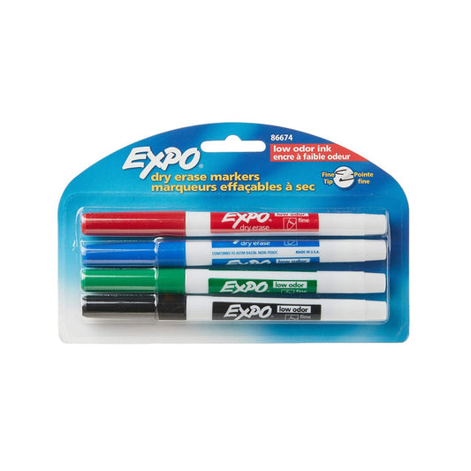Expo Whiteboard Marker Fine Tip Pack 4 Assorted