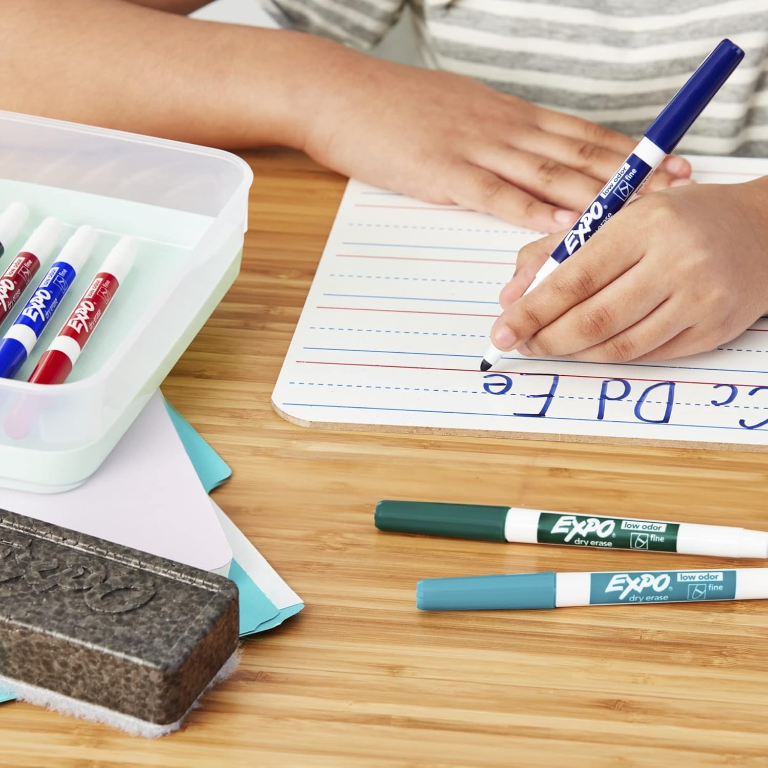 Expo Whiteboard Marker Kit of 5 Markers with Eraser and Cleaner Fine Bullet Tip