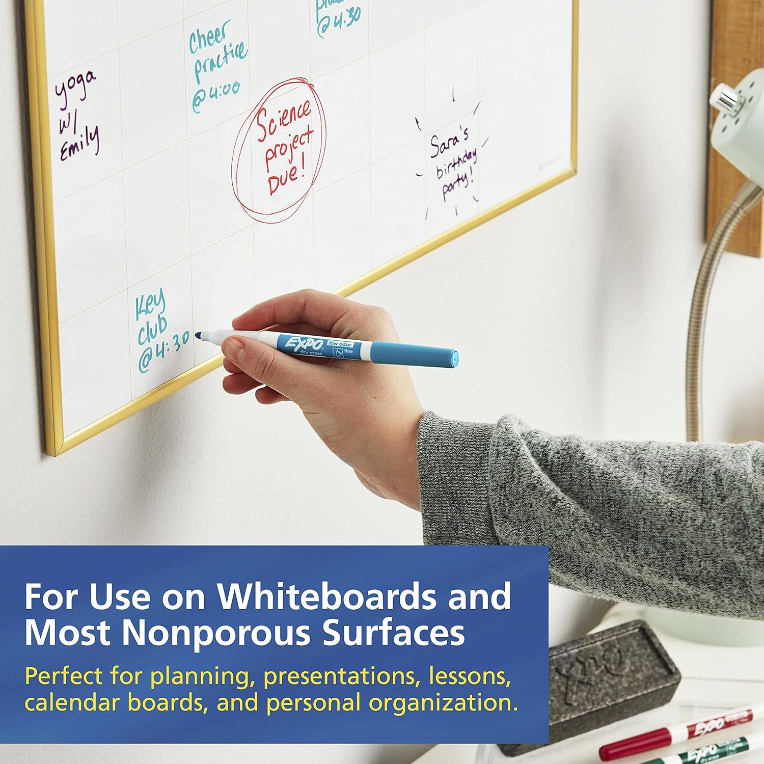 Expo Whiteboard Marker Kit of 5 Markers with Eraser and Cleaner Fine Bullet Tip