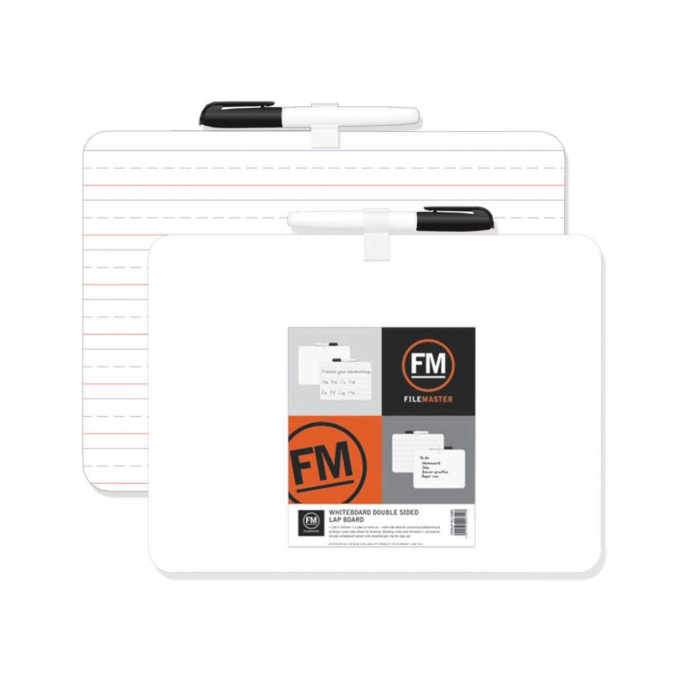 FM Double Sided Lap Board Plain & Ruled Whiteboard with Marker 226 x 300mm