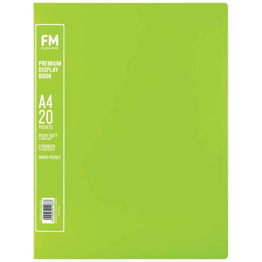 FM Premium Display Book A4 20 Pocket Lime Green