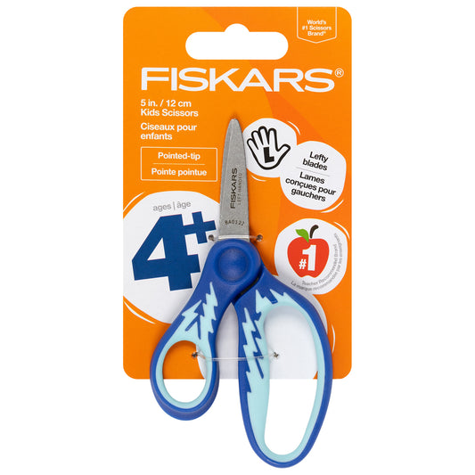 Fiskars Kids Left-Handed Scissors 5-Inch – Pointed Tip Softgrip Blue Handle