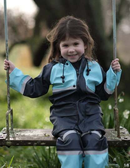 FlexBak Kids 100% Waterproof Raincoat Navy/Blue Size 4 to 14