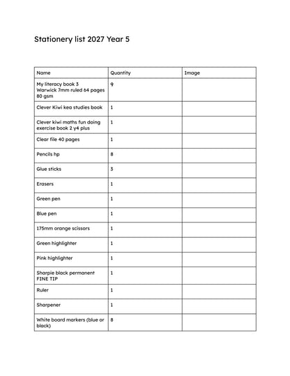 Greenhithe School Stationery List 2027 - Year 5