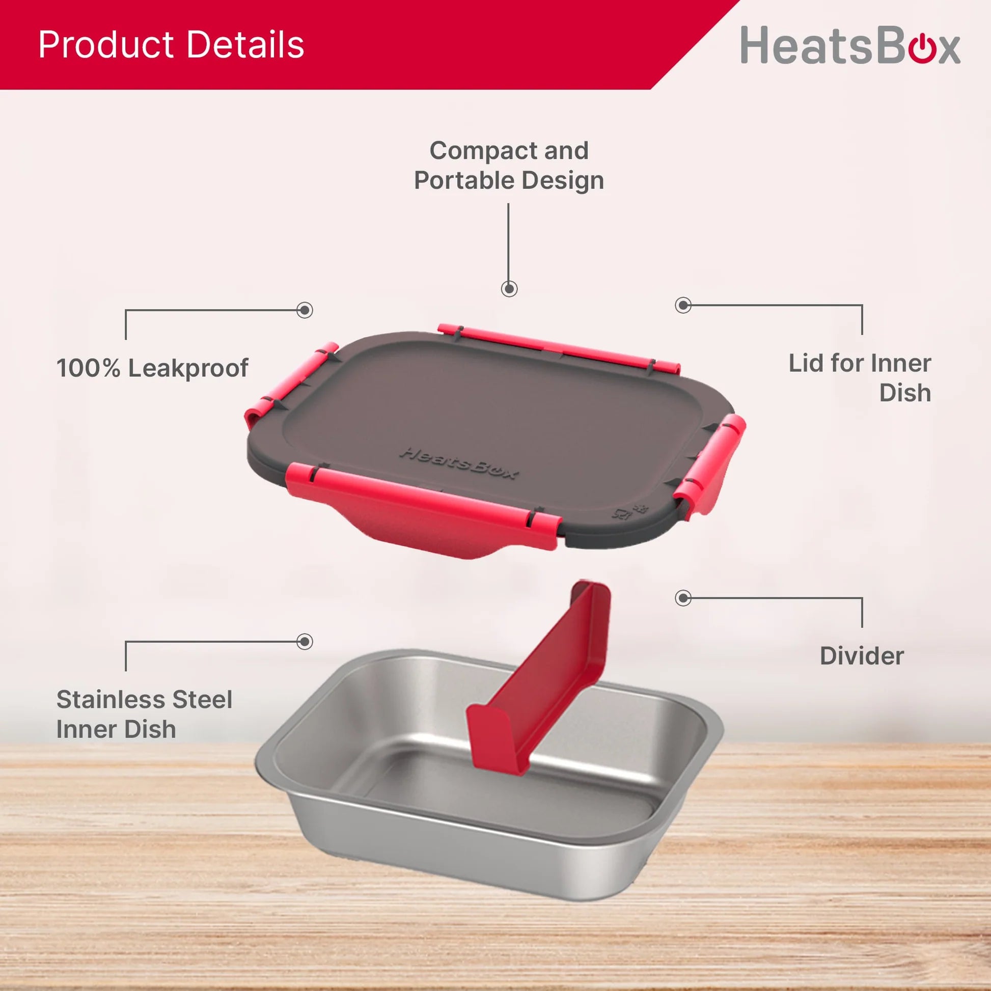 HeatsBox Inner Dish Set – 2 Reusable Stainless Steel Containers with Lids – Freezer & Oven Safe