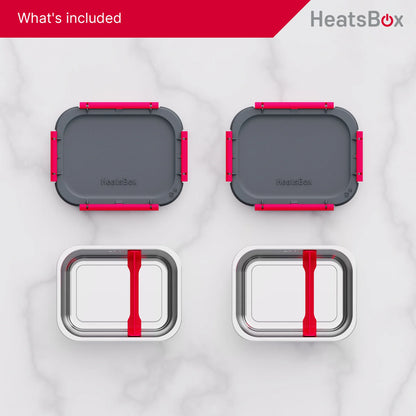 HeatsBox Inner Dish Set – 2 Reusable Stainless Steel Containers with Lids – Freezer & Oven Safe