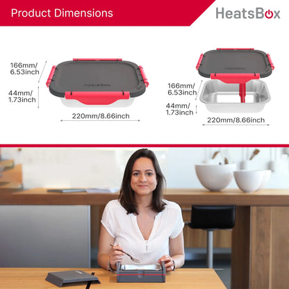 HeatsBox Inner Dish Set – 2 Reusable Stainless Steel Containers with Lids – Freezer & Oven Safe