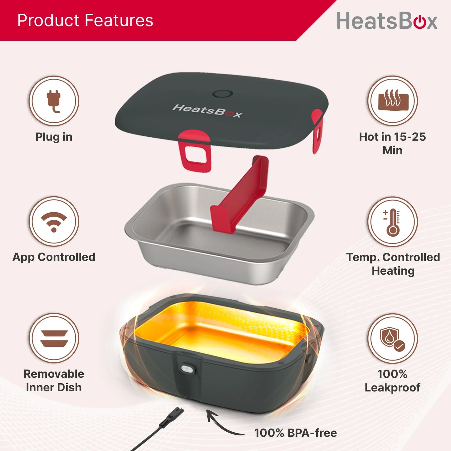 HeatsBox STYLE+ Portable Smart Heating Lunchbox – Fresh Hot Meals Anywhere